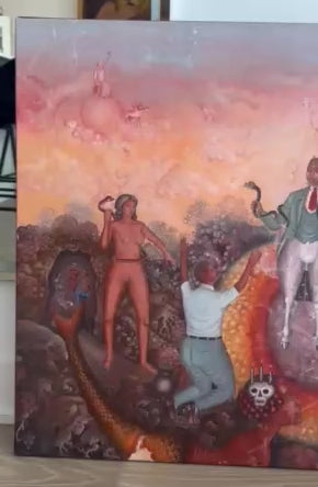 Serge Moleon Blaise 29"x38" The Ceremony of the Sprits: A Vodou Vision 1989 Oil on Canvas Unframed Painting #1CZ