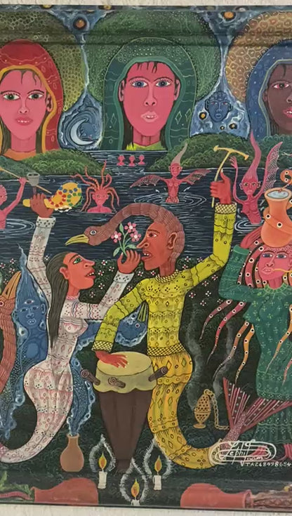 Frantz Zephirin 20"x16" Untitled 2005 Oil on Board Hand-Painted Encrusted Framed Painting  #26JN-HA