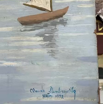 Claude Dambreville (1934-2021) 12"x16" Marine 1972 Acrylic on Board Vintage Painting #20-3-96GSN- Fondation Marie & Georges S. Nader