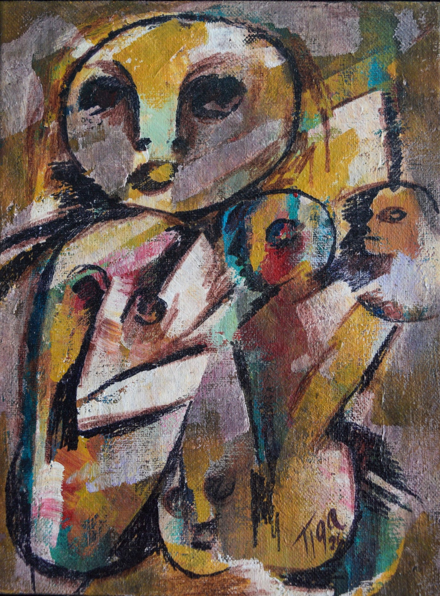 Jean-Claude Garoute "TIGA" (1935-2006) 10"x8" Brown Spirits 1996 Acrylic on Canvas #1PM