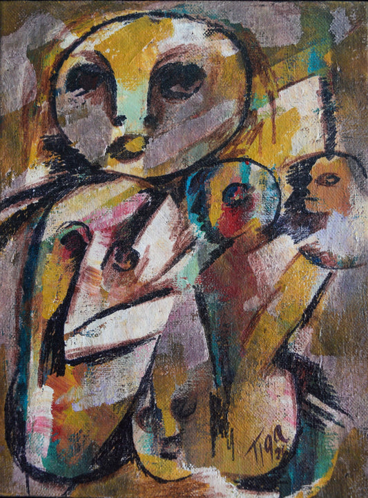 Jean-Claude Garoute "TIGA" (1935-2006) 10"x8" Brown Spirits 1996 Acrylique sur toile #1PM