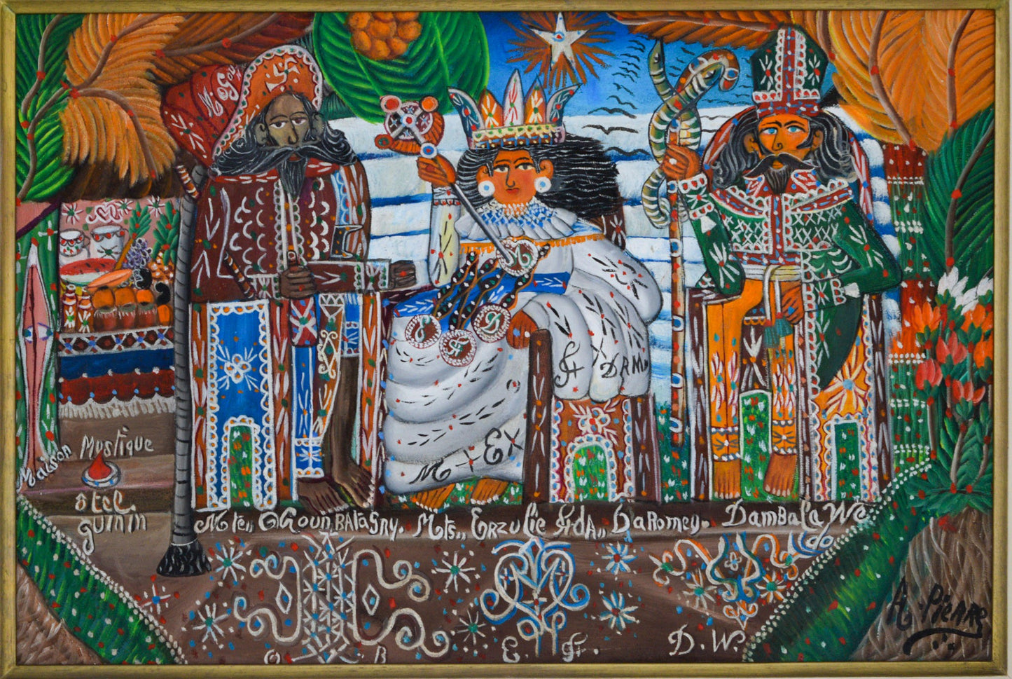 Andre Pierre (1914-2005) 16"x24" Ogoun, Erzulie Freda & Dambala Wedo Oil on Canvas #1PM