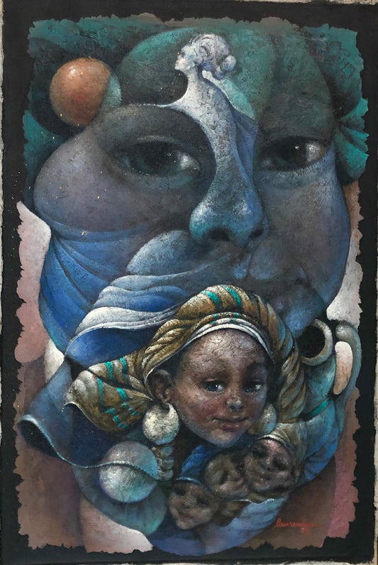 Lyonel Laurenceau (Haitiano, n. 1942) "Dimensions Femmes" 1989 Acrílico sobre lienzo Pintura 24"h X 36"w #33-3-96GSN-NY