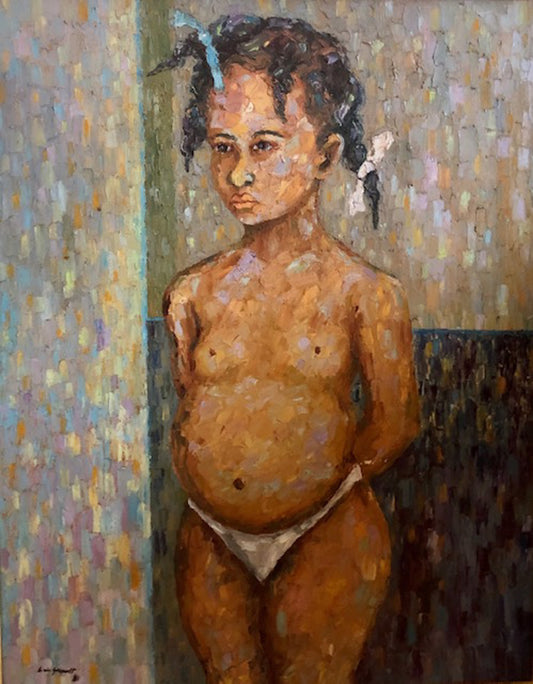 Eric Girault (Haïtien, né en 1937) La Fille Huile sur Toile Peinture Encadrée 28"h X 22"w #1GSN-NY