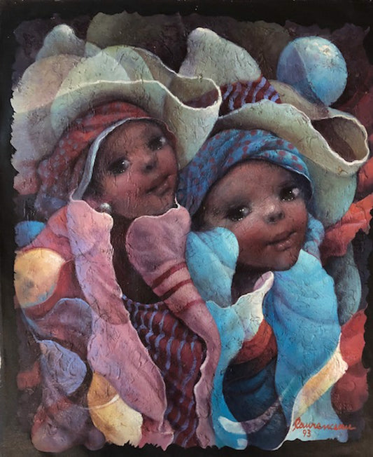 Lyonel Laurenceau (Haitian, b. 1942) "Les Inseparables" 1993 Unframed Acrylic on Canvas Painting 24"h x 20"w #71-3-96GSN-NY