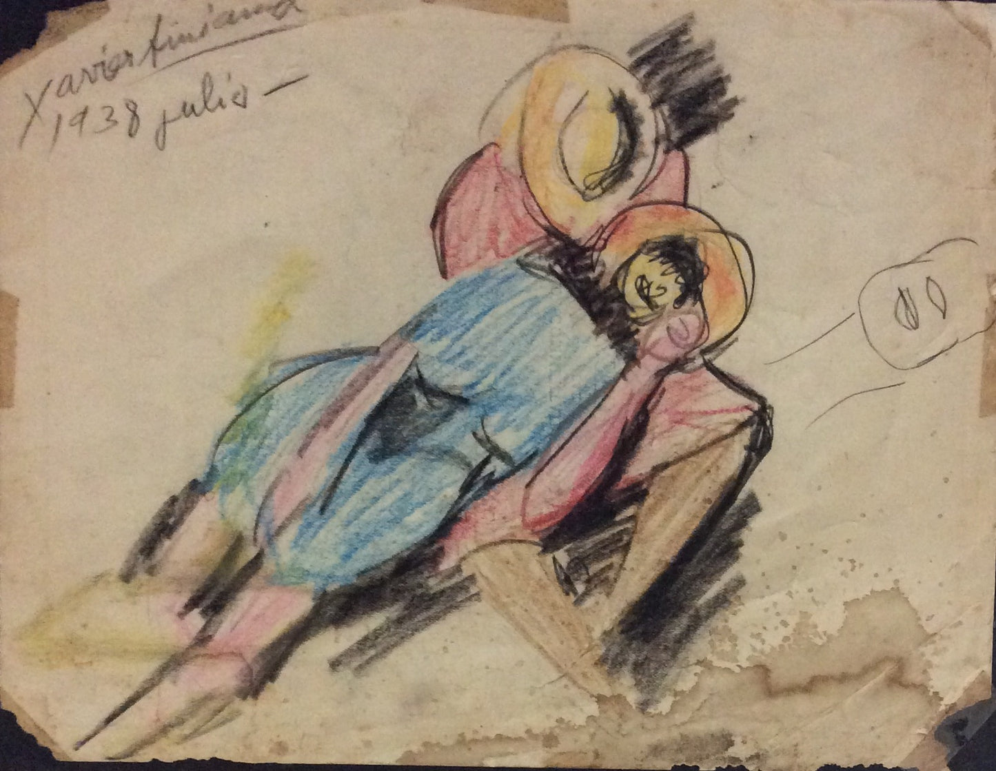 Xavier Amiama (1910-Haïti 1969) 8"x10" SANS TITRE 1938 Encre de crayon de couleur sur papier dessin #14MFN