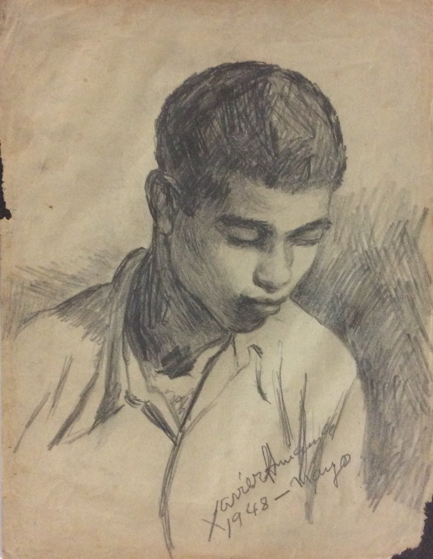 Xavier Amiama (1910-Haiti 1969)  11"x8.5" UNTITLED 1948 Crayon Ink on Paper Drawing #16MFN