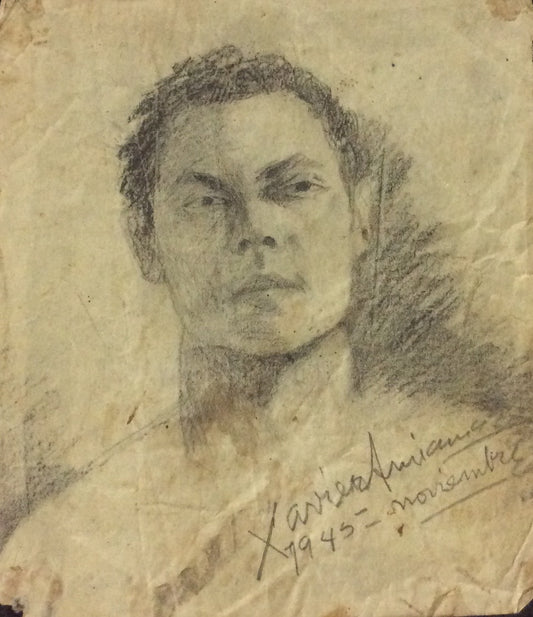 Xavier Amiama (1910-Haiti 1969)  7.5"x6.5" UNTITLED 1945 Crayon Ink on Paper Drawing #18MFN
