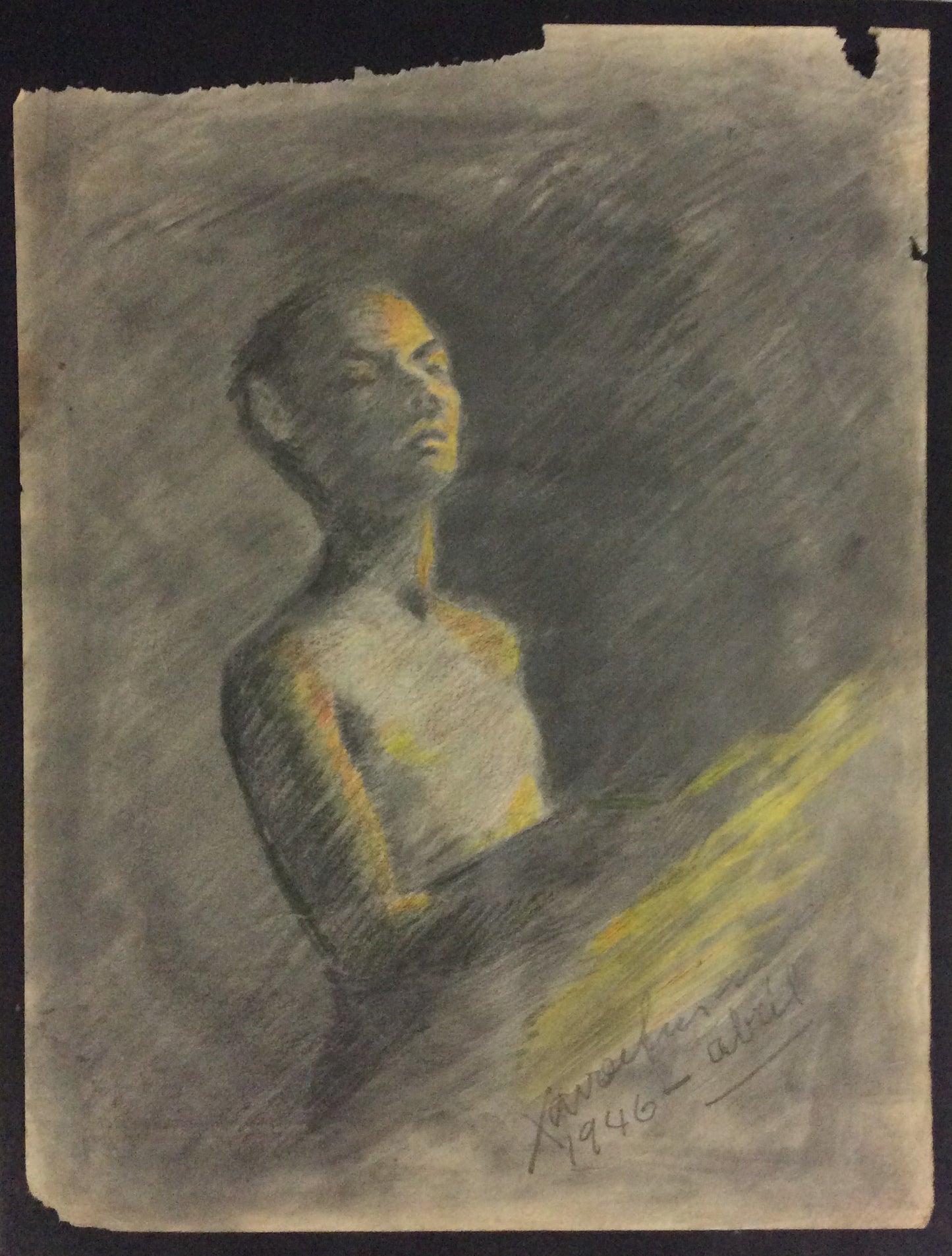 Xavier Amiama (1910-Haiti 1969)10"x 8" UNTITLED 1946 Crayon Ink on Paper Drawing #7MFN