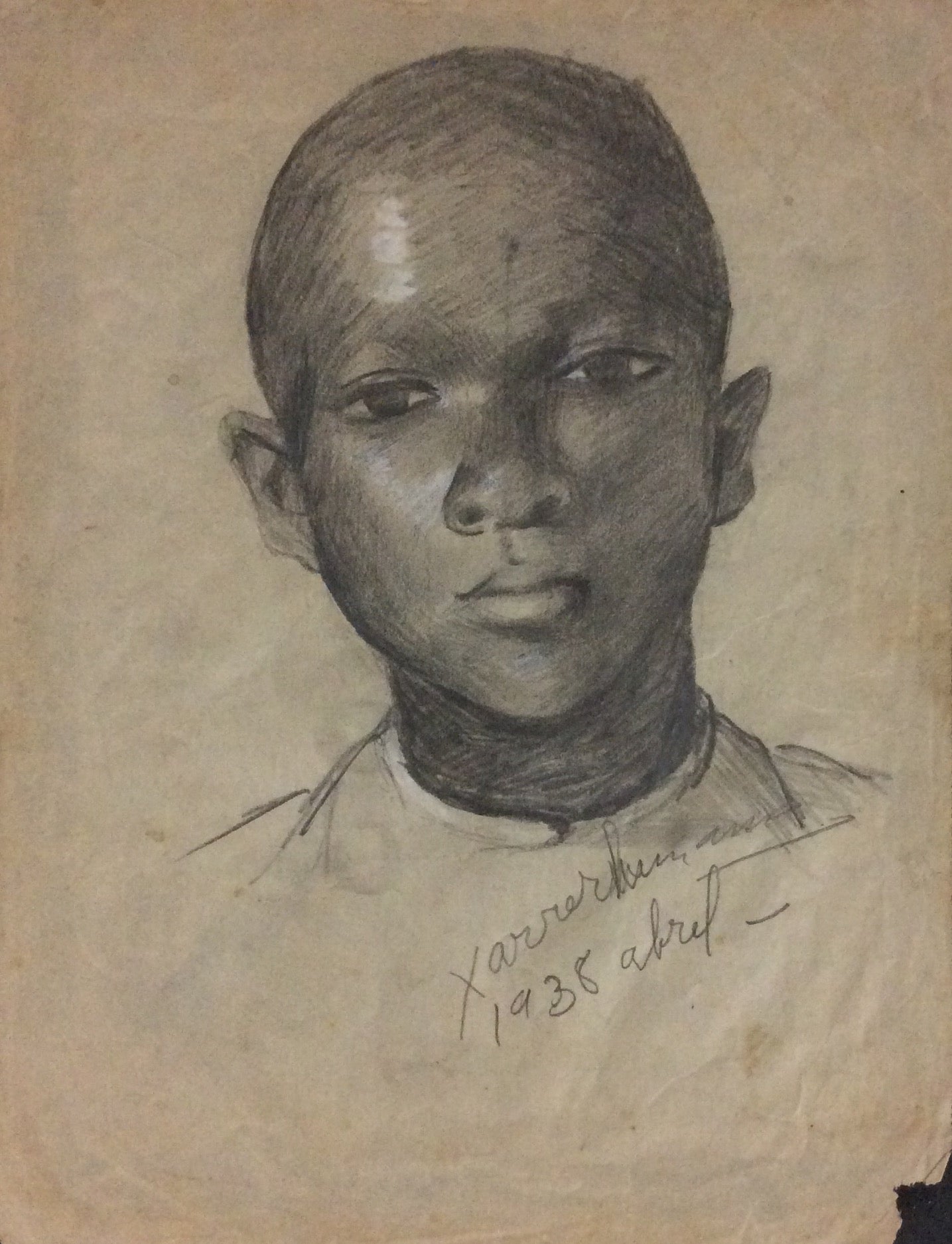 Xavier Amiama (1910-Haiti 1969)10"x 8" UNTITLED 1938 Crayon Ink on Paper Drawing #8MFN