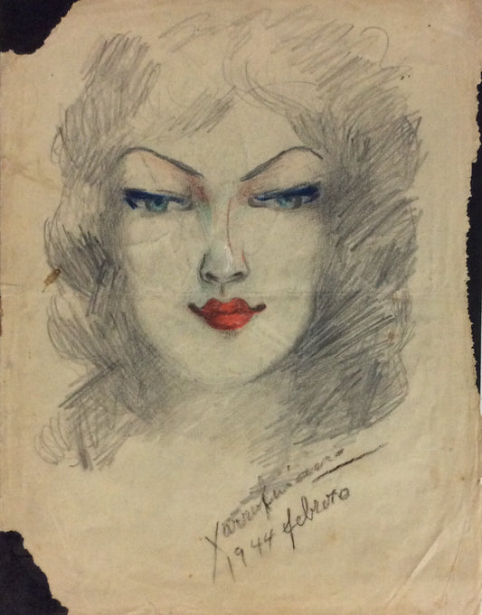 Xavier Amiama (1910-Haiti 1969)10"x 8" UNTITLED 1944 Crayon Ink on Paper Drawing #9MFN