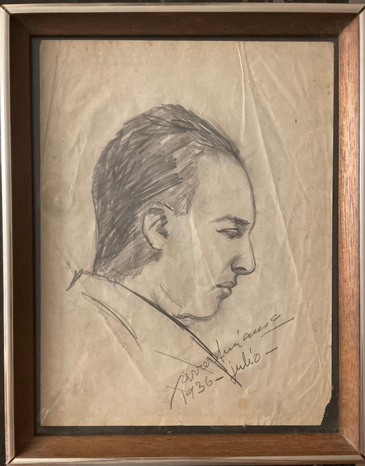 Xavier Amiama (1910-1969) 10.5"x8" UNTITLED 1937 Pencil & Ink on Paper Drawing Framed #28-3-96MFN