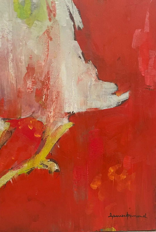 Gesner Armand (1936-2008) 31 ⅝" x 11 ⅞" Pigeons sur fond rouge 1967 Huile sur carton Peinture non encadrée #1US-NY