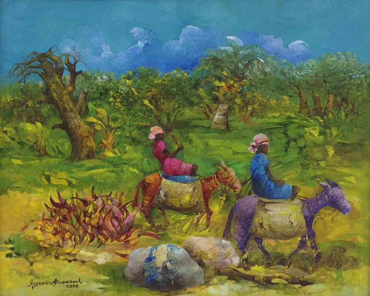 Gesner Armand (1936-2008) 16"x20" Two Sellers On Their Donkeys 2005 Oil on Canvas #2580GN-HA