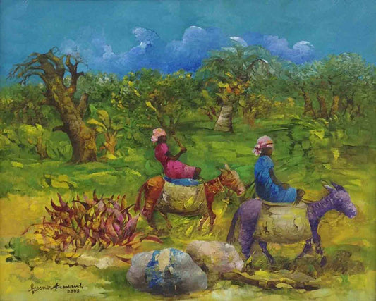 Gesner Armand (1936-2008) 16"x20" Two Sellers On Their Donkeys 2005 Oil on Canvas #2580GN-HA