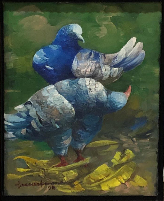 Gesner Armand (1936-2008) 11"x9.50" Palomas azules 1998 Óleo sobre lienzo Sin marco #2FC