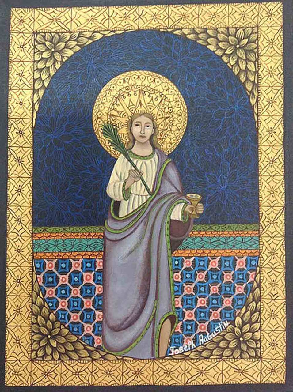 Joseph Augustin 16"x12" La Vierge Marie Huile sur Masonite #1321GN-HA