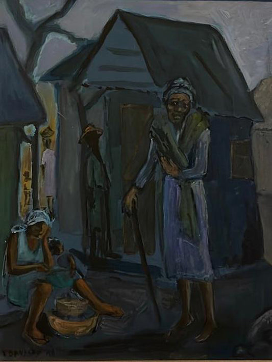 Tamara Baussan (1909-1999) 16"x12" The Old Homeless Lady 1988 Acrylic on Board Painting #2GN-HA