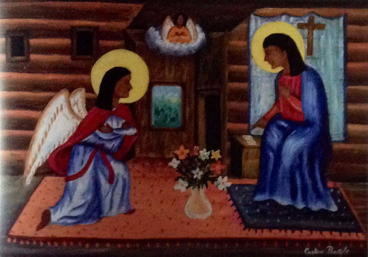 Castera Bazile (1923-1966) 19"x27" The Annunciation"  Oil on Masonite #5-3-96GSN-HA - Fondation Marie & Georges S. Nader
