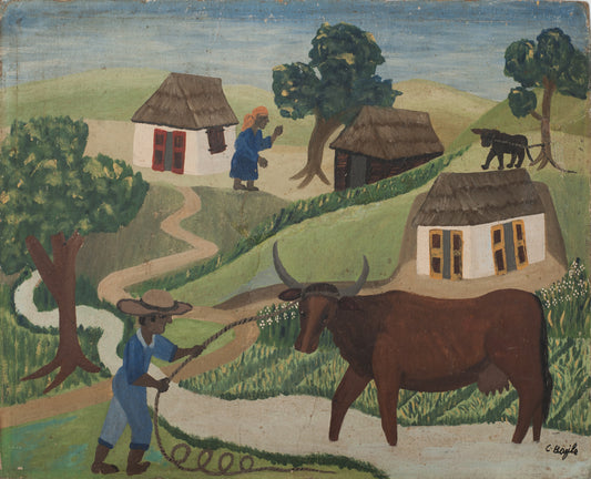 Castera Bazile (1923-1966) 16.5"x20" Cow Oil on Carton #6-3-96-GN-HA