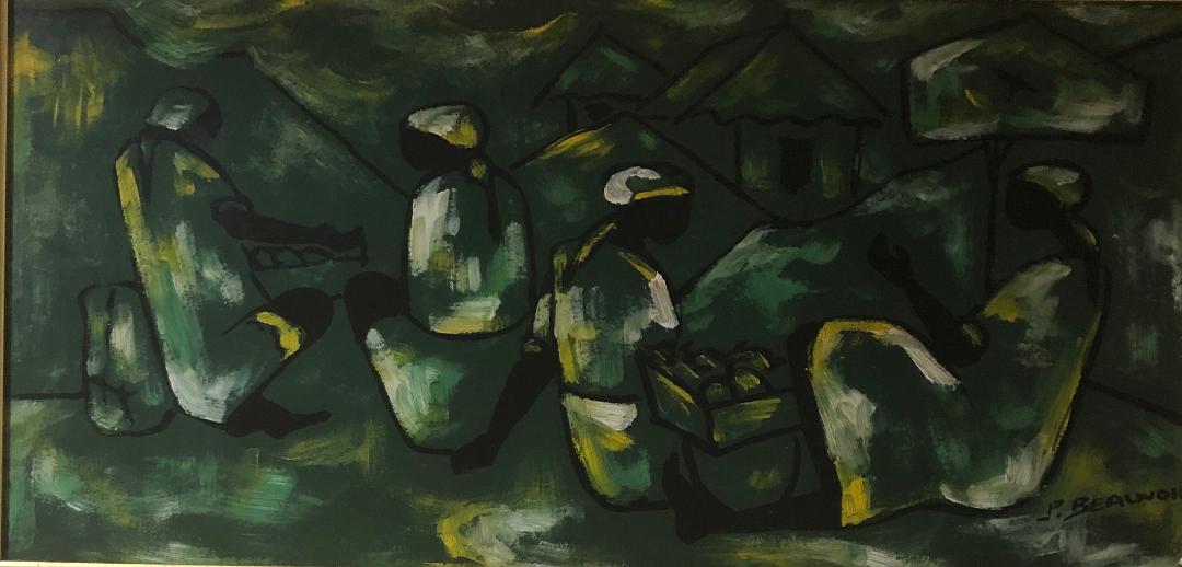 Paul Beauvoir (1932-1972) 10"x20" Four Women Sellers  Oil on Canvas #3-2-95MFN
