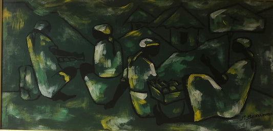 Paul Beauvoir (1932-1972) 10"x20" Cuatro vendedoras Óleo sobre lienzo #3-2-95MFN
