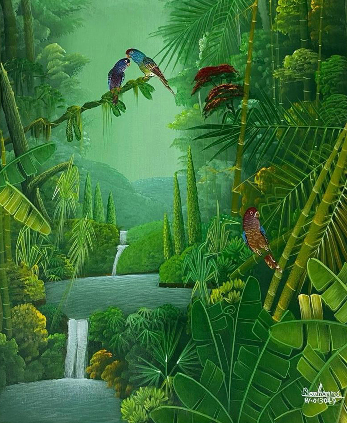 Albott Bonhomme 24"x20" Lush Vegetation and Cascades 2021 Acrylic on Canvas #14MFN