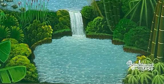 Albott Bonhomme 24"x20" Végétation luxuriante et cascades 2021 Acrylique sur toile #14MFN