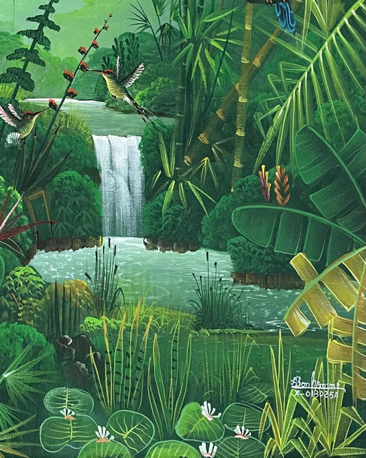 Albott Bonhomme 30"x24" Paradis tropical luxuriant 2022 Acrylique sur toile Peinture #29MFN