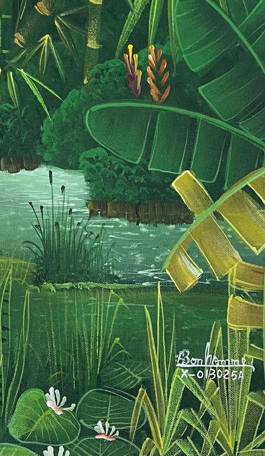 Albott Bonhomme 30"x24" Paradis tropical luxuriant 2022 Acrylique sur toile Peinture #29MFN
