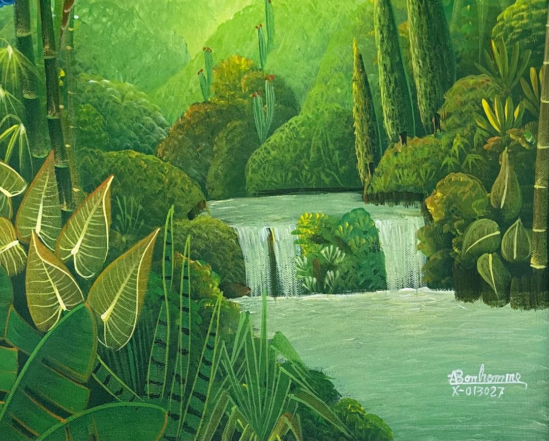 Albott Bonhomme 24"x20" Deep Forest With Birds & Cascade 2022 Acrylic on Canvas Painting#30MFN