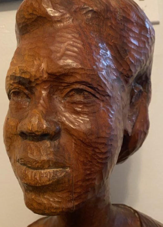 Ludovic Booz (1940-2015) 20"x10"x9" Lady Bust Hand-Carved Wood Sculpture #1SY