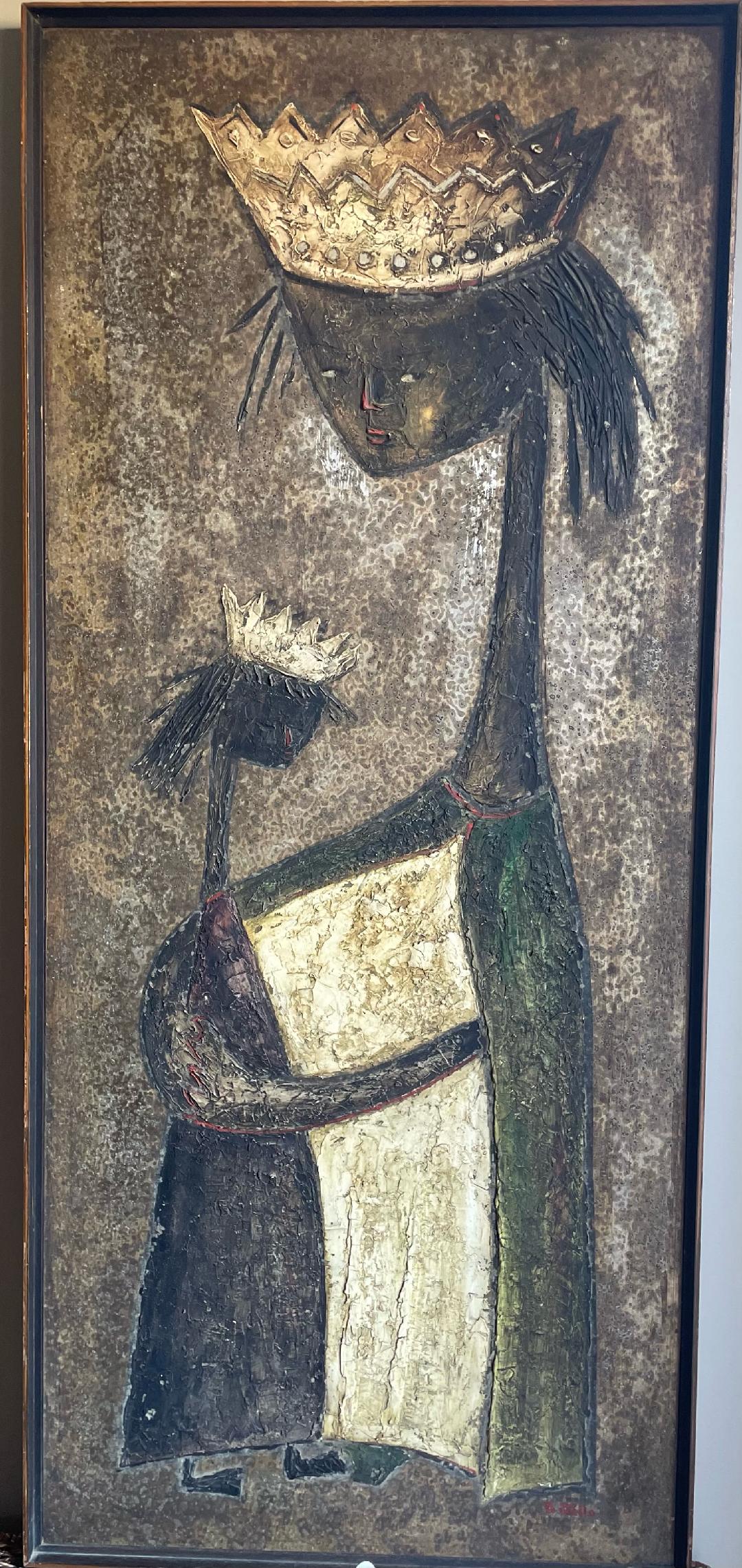 Angel Botello  (1913-1986) 56"x24" "Queen and Princess" Mixed Media on Aluminum  #1GSN-NY