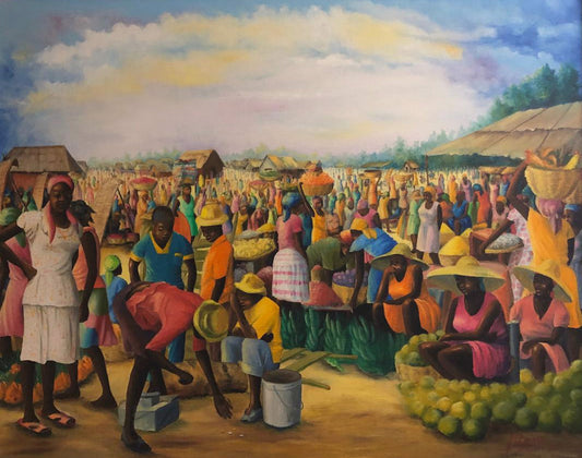Jean-Elie Brisson (Haitian-Dcd) 24"x30" Market Scene 1982 Acrylic on Canvas #37GSN-NY