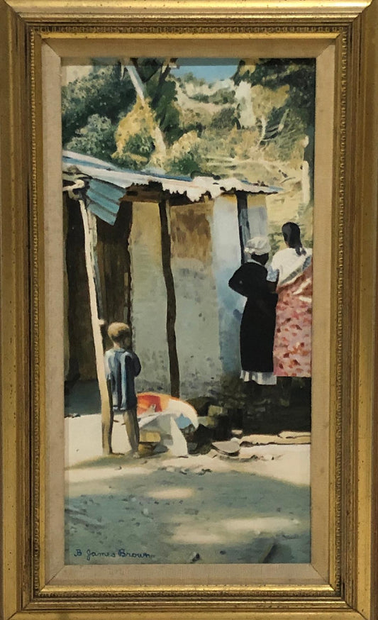 B. James Brown 15.5" x 8" Ghetto Oil on Canvas Framed #1FC