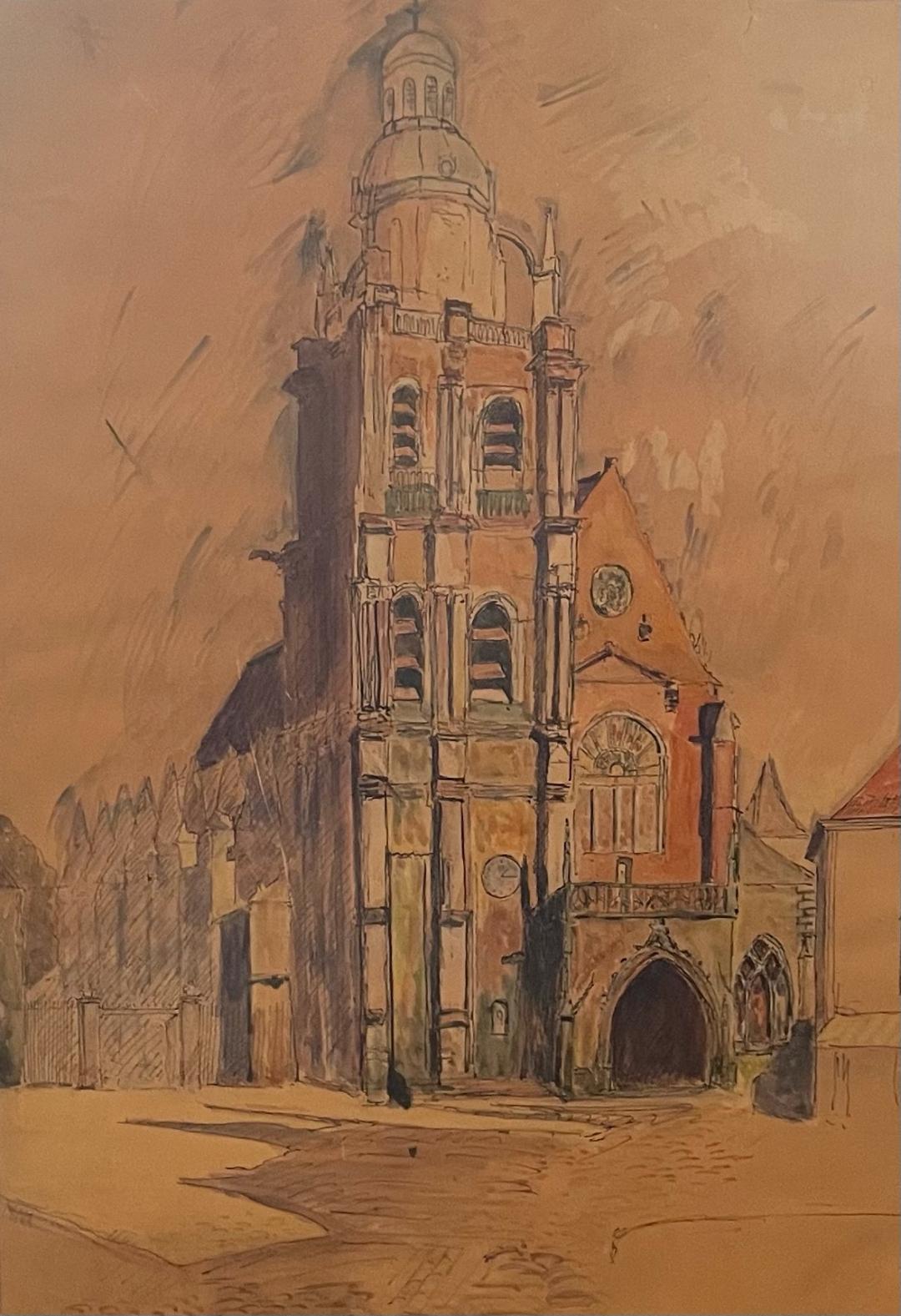Castera Bazile (1923-1966) 15"x10" The Church c1960 Watercolor on Paper Framed #1HL
