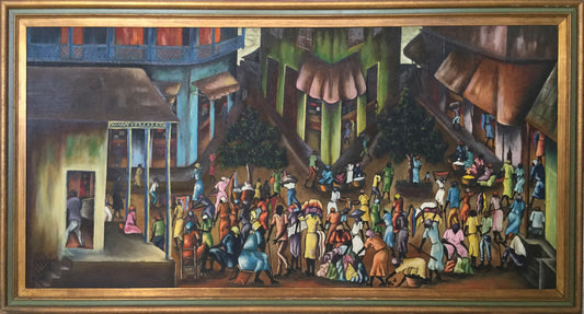 Charles Obas (1927-1969) 24"x48" Nocturnal Activities 1959 Oil on Masonite Framed 28"x52" #1LV