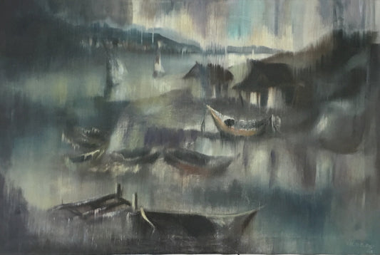 Charles Obas (1927-1969) 24"x36" Tormentas de lluvia 1968 Óleo sobre lienzo #1-2-95GSN-HA