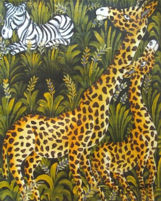 Gabriel Coutard 10"x8" Giraffes & Zebra 2017 Acrylic on Canvas #J7-HA
