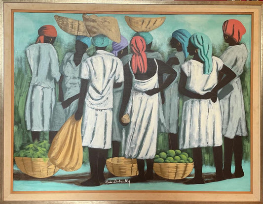 Claude Dambreville (1934-2021) 36"x48" Busy Market Day c1990 Acrylic on Canvas #1HL