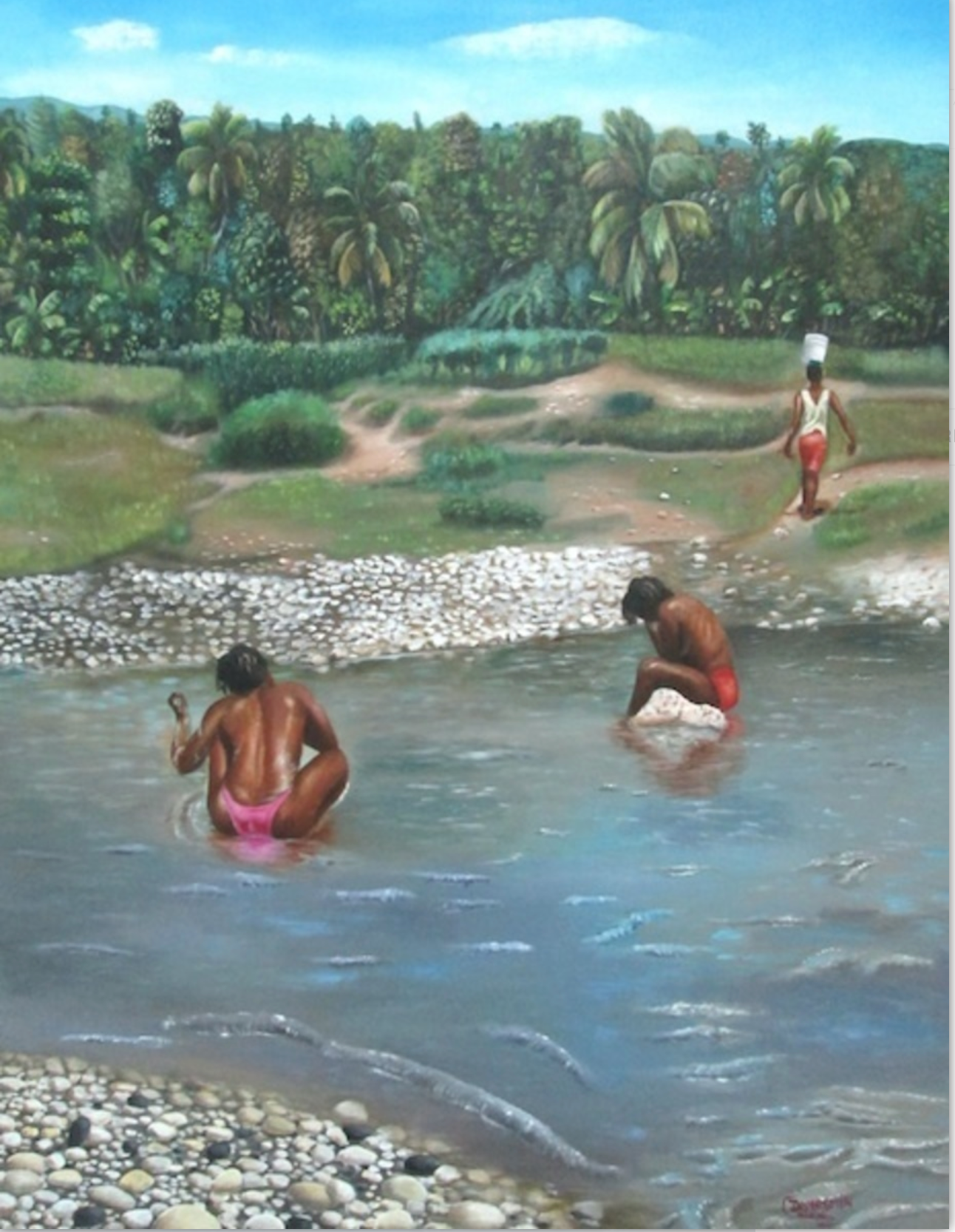Demesmin Cabrini 30"x30" River Bath Acrylic on Canvas #J20-HA
