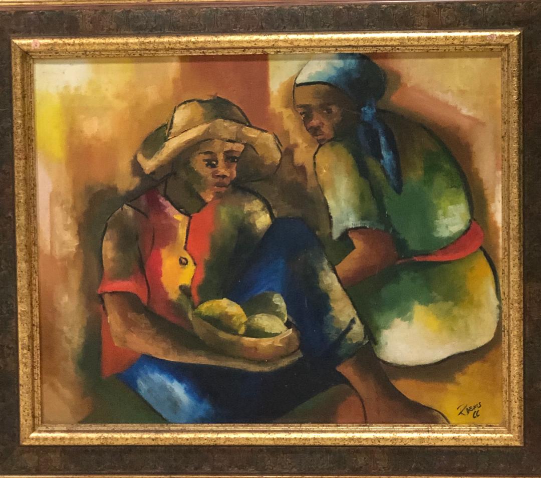 Raphael Denis (1934-2012) 24"x30" Two Merchants 1966 Oil on Canvas Framed #1FC