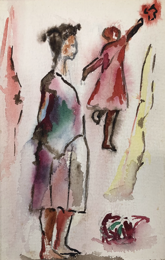 Manes Descollines (1936-1985) 8"X5" Ladies Watercolor on Paper #1805GN-HA