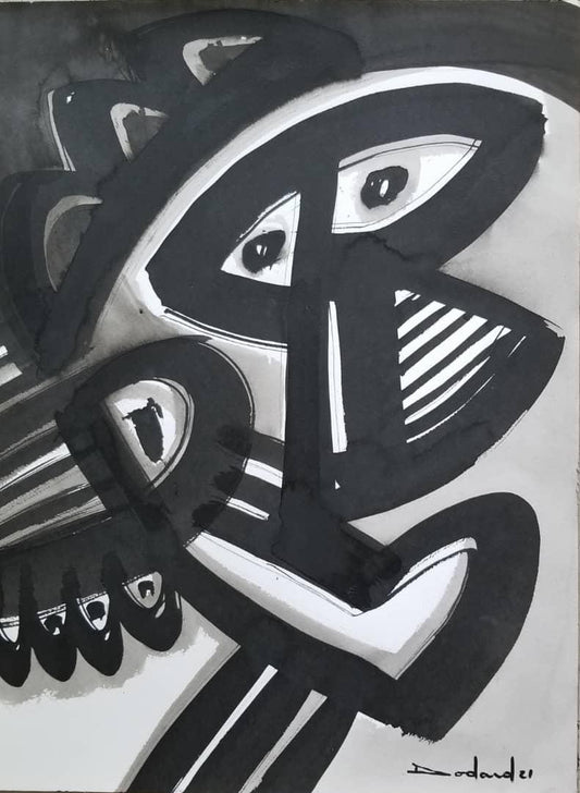 Philippe Dodard 24"x18" MEMOIRE ANCESTRALE 2021 Encre et Acrylique sur Papier Arches #10JN-HA