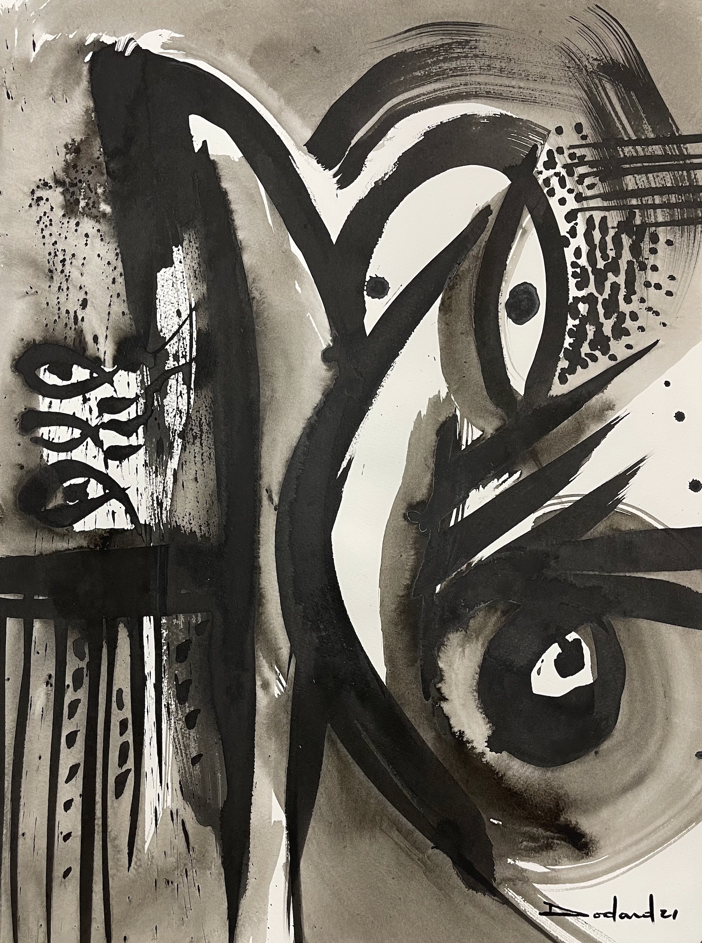 Philippe Dodard 24"x18" Two Eyes 2021 Ink and Acrylic on Arches #2106GN-HA