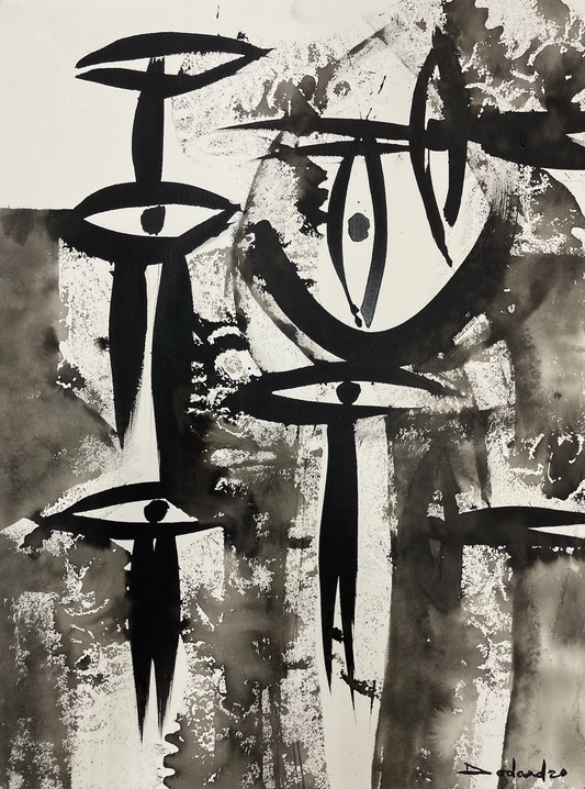 Philippe Dodard 24"x18" Black & White Abstract 2021 Ink and Acrylic on Arches #2107GN-HA