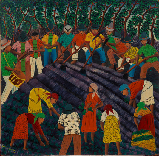 Wilmino Domond (1925-2006) 23.5"x23.75" The Harvesters 1967 Oil on Board Painting Unframed #1PS