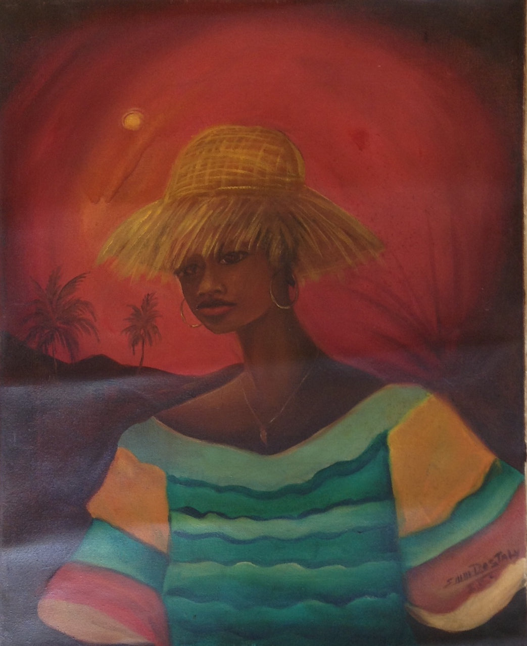 Emmanuel Dostaly 30"x24" Lady with a Hat c1990 Oil on Canvas Painting #3-2-95MFN