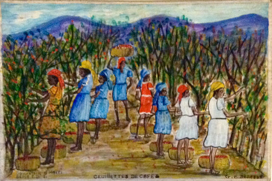 Gervais Emmanuel Ducasse (1903-1988) 16"x24" Picking Coffee 1972 Oil on Board Painting #28MFN