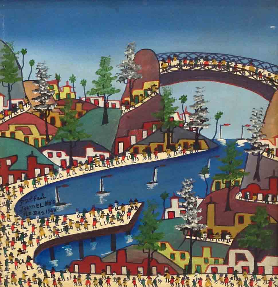 Prefete Duffaut (1923-2012) 16"x12" 1960  Imaginary City Oil on Canvas #1105GN-HA